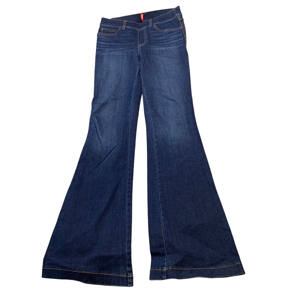 Spanx Flare Jeans Womens Small Blue Pull On Stretch Denim High‎ Rise Slimming